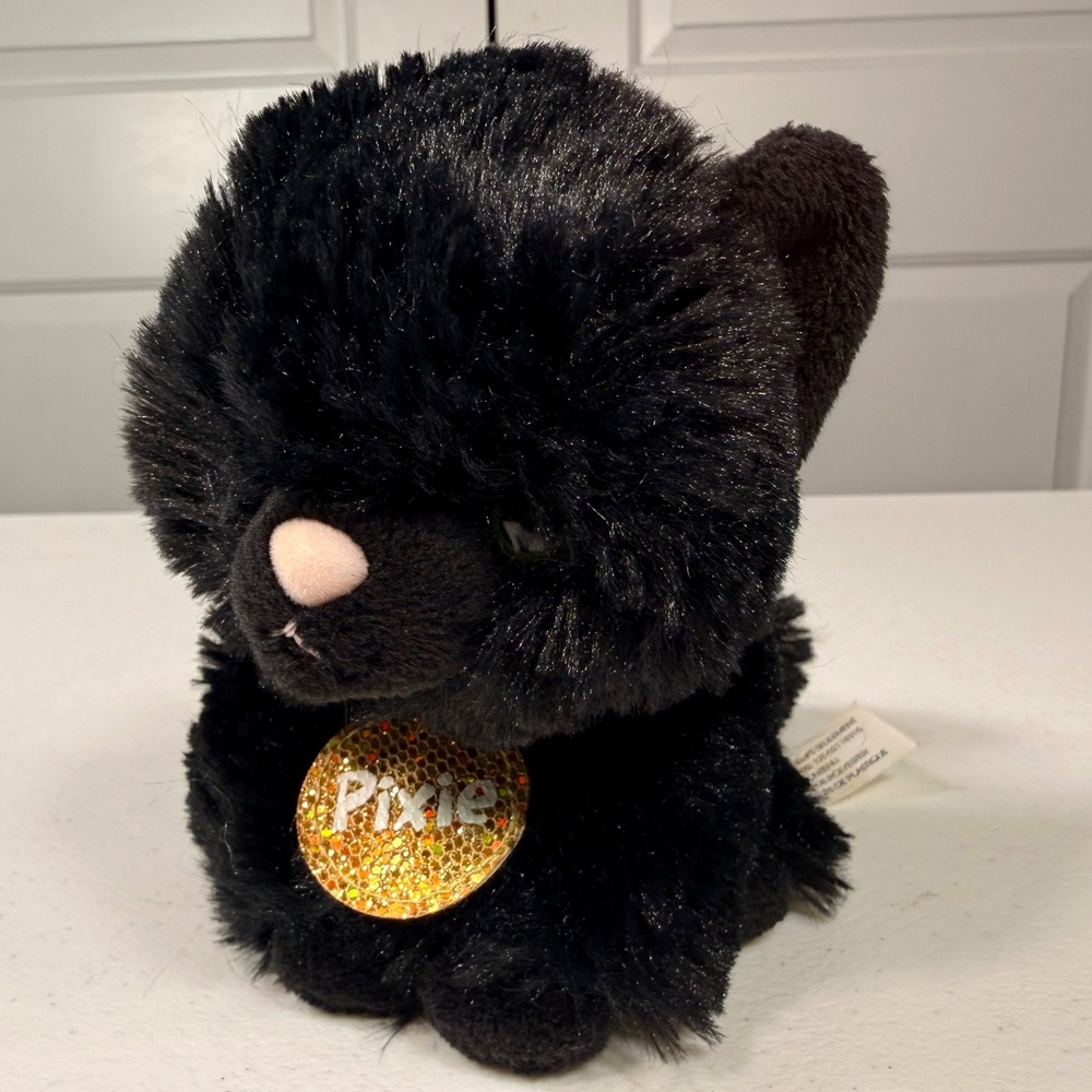 Justice Pixie Black Cat Plush Stuffed Animal Sparkle Glitter Collar 6 Inch Small
